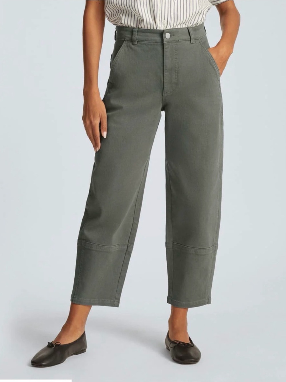 EVERLANE THE UTILITY BARREL PANT SZ 10 green canvas trousers barrel leg